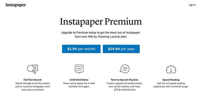 instapaper browser extension premium plans