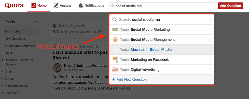 Quora keyword search related topics