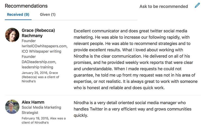Nirodha Abayalath LinkedIn Recommendations