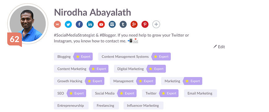 klout profile score nirodha abayalath daglega