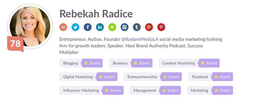 klout profile score rebekah radice daglega