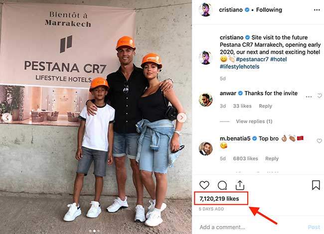 Cristiano Ronaldo popular Instagram influencer