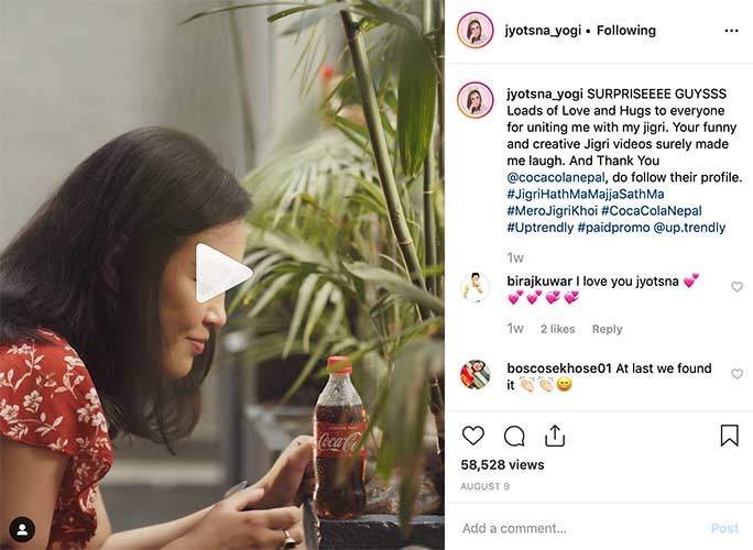 paid promotion cocacola on social media