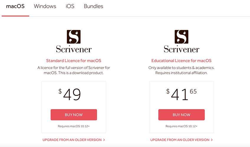 Scrivener writing tools pricing